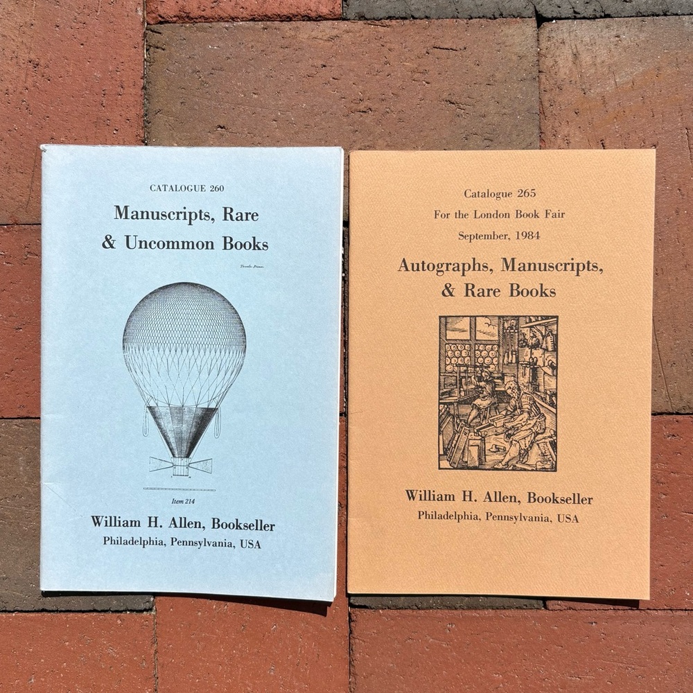 2 Manuscripts Rare & Uncommon Books William H Allen Phila Bookseller Literary